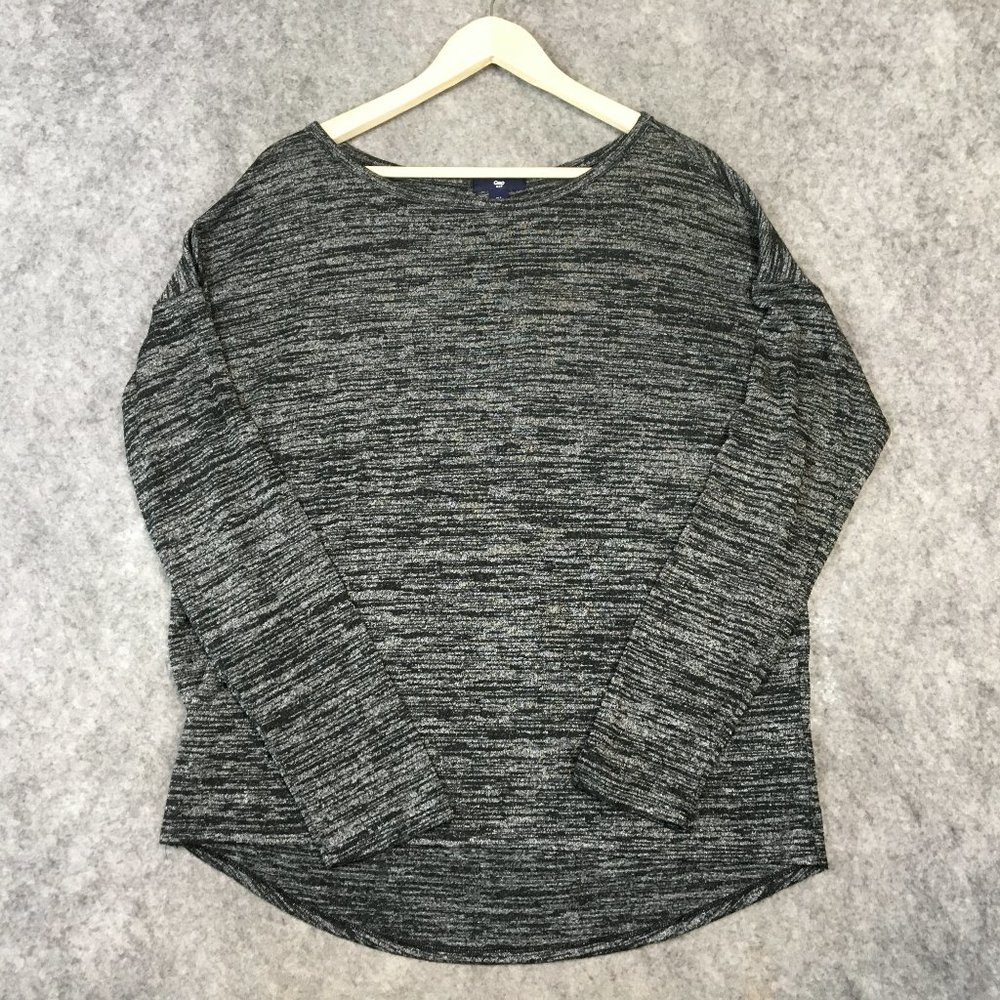 GAP Top L Long Sleeve Scoop Neck Space Dye Pleated Back Casual Hacci Gray Hi Low